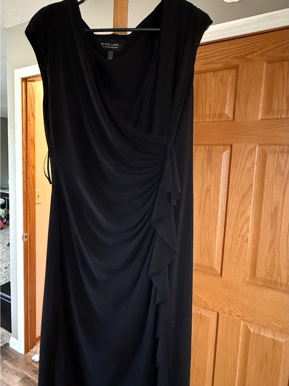 Black Label Elegant Black Draped Midi Dress